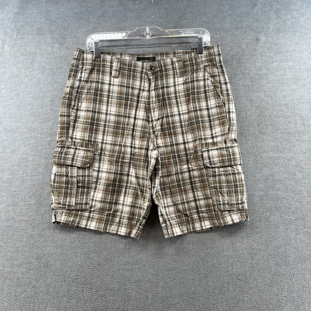 Eddie Bauer Shorts Mens 32 Cargo 10" Plaid Baggy Ripstop Hiking Outdoor